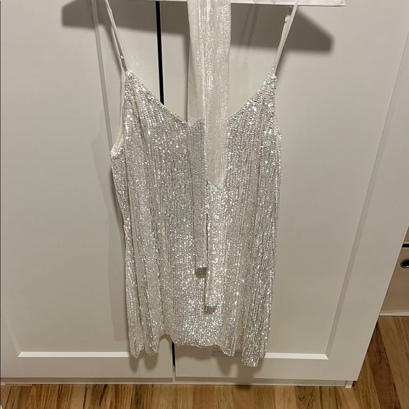 Retrofete Silver Sequin Spaghetti Strap Dress - Picture 1 of 4